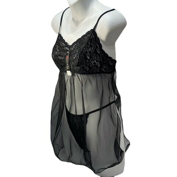 Sheer Black Lace Babydoll Lingerie Set Size S By Espiral - Picture 2 of 7